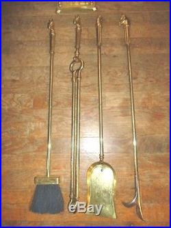 HORSE FIREPLACE TOOL SET, BRASS, WOOD, PELLET STOVE, HORSEHEAD FIREPLACE TOOLS