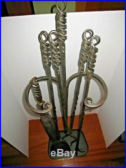 Hand Forged Fireplace 4 Pieces Tool Set Stove Handmade 1999 All Pieces marked PF