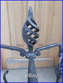 Hand Forged Fireplace Tool Set 4 Pieces Handmade Wrought Iron 81cm 32 inch High