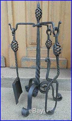 Hand Forged Fireplace Tool Set 4 Pieces Stove Tools Pedestal 81cm 32 inch