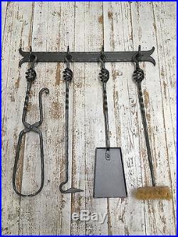 Hand Forged Fireplace Tool Set 5 Pieces Wall Hanging Wrought Iron Fireplace Set