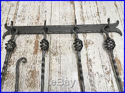 Hand Forged Fireplace Tool Set 5 Pieces Wall Hanging Wrought Iron Fireplace Set