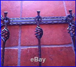 Hand Forged Fireplace Tools 4 Pieces Set Wall Hanging Wall Mounted