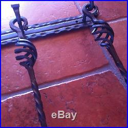 Hand Forged Fireplace Tools 4 Pieces Set Wall Hanging Wall Mounted