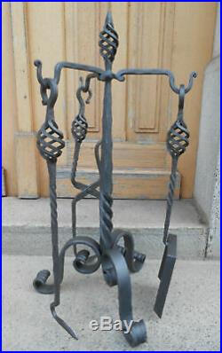 Hand Forged Fireplace Tools Set 4 Pieces with Pedestal 68cm 27inch Handmade