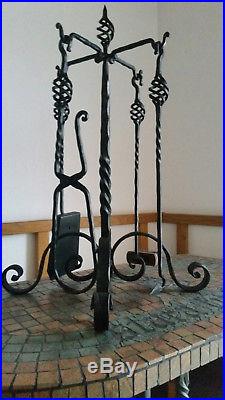 Hand Forged Fireplace Tools Set 5 Pieces Wrought Iron Stove Set 68cm High 27inch