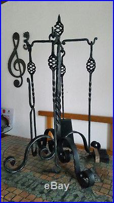 Hand Forged Fireplace Tools Set 5 Pieces Wrought Iron Stove Set 68cm High 27inch