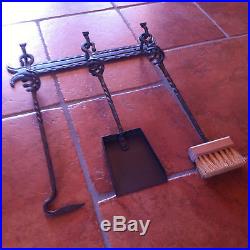 Hand Forged Fireplace Tools Set Wall Hanging 4 Pieces Wall Mounted Stove Set