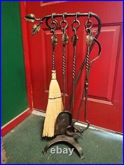 Hand-Forged Iron Leaf-Themed Fireplace Tool Set & Stand Very Gently Used