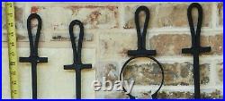 Hand Forged Wrought Iron Vintage Heavy Duty Fireplace Tools 42 Set of 4 Plus Ho