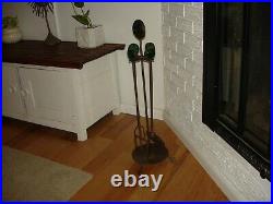 Hand-Made Fireplace Tools Set. Green Glass, 80's, Used, VG+ Condition