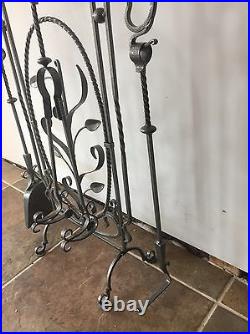 Hand Made Fireplace Tools Set. One Of Kind. With Rose And Candle Holder