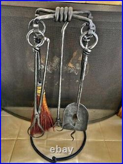 Hand forged Fireplace 4 piece tool set with stand by Christopher Thomson