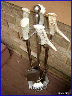 HandCrafted silver-steel Deer Antler FIREPLACE TOOLS rustic log Home furniture