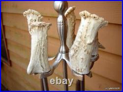 HandCrafted silver-steel Deer Antler FIREPLACE TOOLS rustic log Home furniture