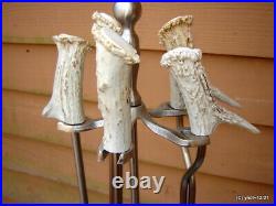 HandCrafted silver-steel Deer Antler FIREPLACE TOOLS rustic log Home furniture