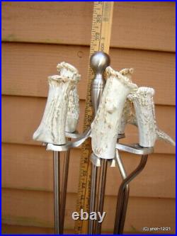 HandCrafted silver-steel Deer Antler FIREPLACE TOOLS rustic log Home furniture