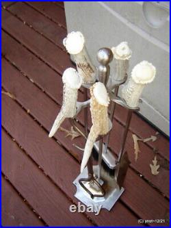 HandCrafted silver-steel Deer Antler FIREPLACE TOOLS rustic log Home furniture