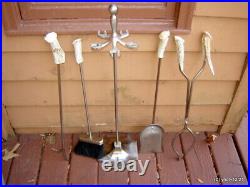 HandCrafted silver-steel Deer Antler FIREPLACE TOOLS rustic log Home furniture