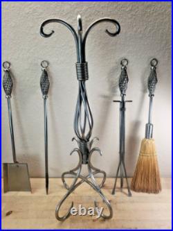 Handmade FORGED IRON Fireplace 5 Pc TOOL SET