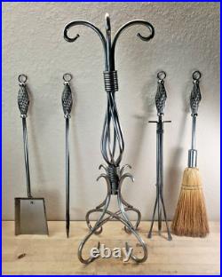 Handmade FORGED IRON Fireplace 5 Pc TOOL SET