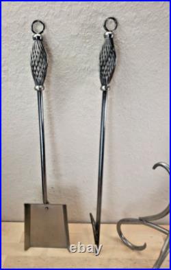 Handmade FORGED IRON Fireplace 5 Pc TOOL SET