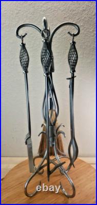 Handmade FORGED IRON Fireplace 5 Pc TOOL SET