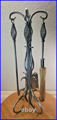 Handmade FORGED IRON Fireplace 5 Pc TOOL SET
