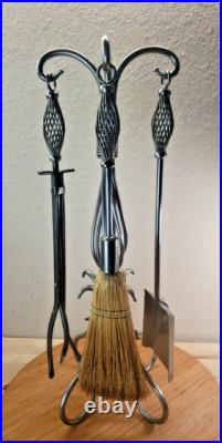 Handmade FORGED IRON Fireplace 5 Pc TOOL SET