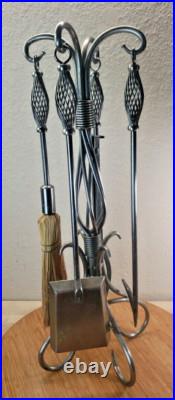 Handmade FORGED IRON Fireplace 5 Pc TOOL SET