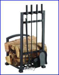 Harper 4-Piece Log Holder Fireplace Tool Set with Shovel Poker Stand Brush Toolset