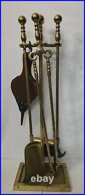 Harvin VA Metalcrafters Solid Brass Fireplace Tool Set 4 Piece/Stand/Bellows