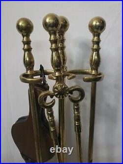 Harvin VA Metalcrafters Solid Brass Fireplace Tool Set 4 Piece/Stand/Bellows