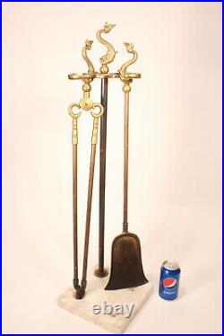 Harvin Virginia Metalcrafters Dolphin Solid Brass Fireplace Tool Set Marble Base