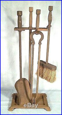 Heavy Cast Iron Arts & Crafts Mission Fireplace Tool Set With Stand