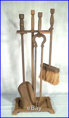Heavy Cast Iron Arts & Crafts Mission Fireplace Tool Set With Stand