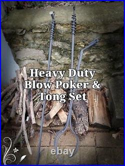 Heavy Duty Fire BLOW Poker & Tong Set 47, Made in US by BlacksmithFREE SHIP
