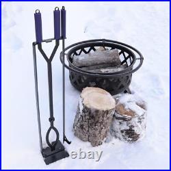 Heavy Duty Fire Pit Tools Set with 40in fire tong poker set with metal stand