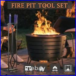 Heavy Duty Fire Pit Tools Set with 40in fire tong poker set with metal stand