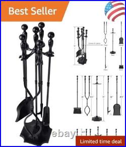 Heavy-Duty Fireplace Tools Set 5 Pcs Wrought Iron Fire Tool Set and Holder