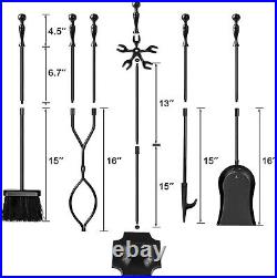 Heavy-Duty Fireplace Tools Set 5 Pcs Wrought Iron Fire Tool Set and Holder