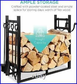 Heavy Duty Firewood Storage Rack Tools Wood Holder Set Fireplace Indoor Stand