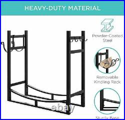 Heavy Duty Firewood Storage Rack Tools Wood Holder Set Fireplace Indoor Stand