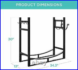 Heavy Duty Firewood Storage Rack Tools Wood Holder Set Fireplace Indoor Stand