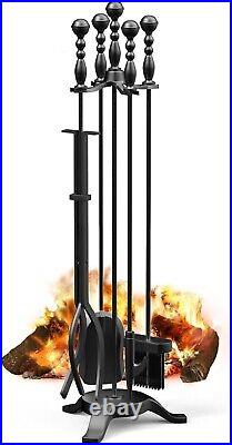 Heavy-Duty Sturdy Multi-Purpose 5-Piece Wrought Iron Fireplace Tools Set