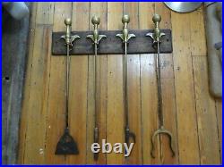 Heavy, Quality Handmade Solid Brass Fireplace Tool Set Wall Hung Arts & Crafts