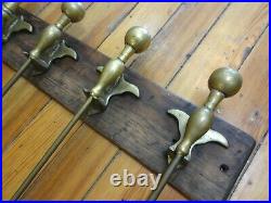 Heavy, Quality Handmade Solid Brass Fireplace Tool Set Wall Hung Arts & Crafts