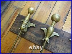 Heavy, Quality Handmade Solid Brass Fireplace Tool Set Wall Hung Arts & Crafts