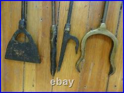 Heavy, Quality Handmade Solid Brass Fireplace Tool Set Wall Hung Arts & Crafts