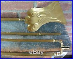 Heavy Vintage Brass Fireplace Tool Set 3 Pcs